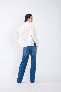 Camicia in cotone con colletto a ruches