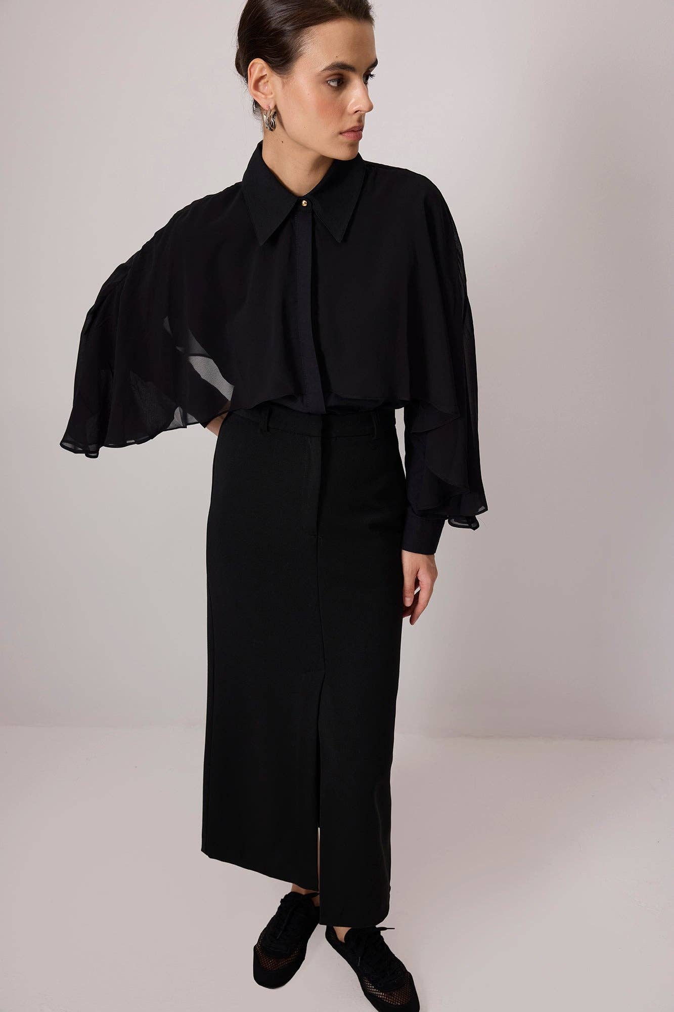 Camicia in popeline con dettaglio in chiffon