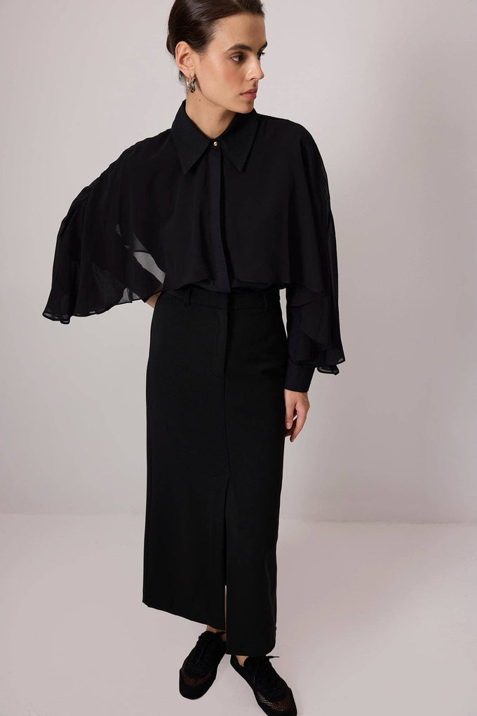 Camicia in popeline con dettaglio in chiffon