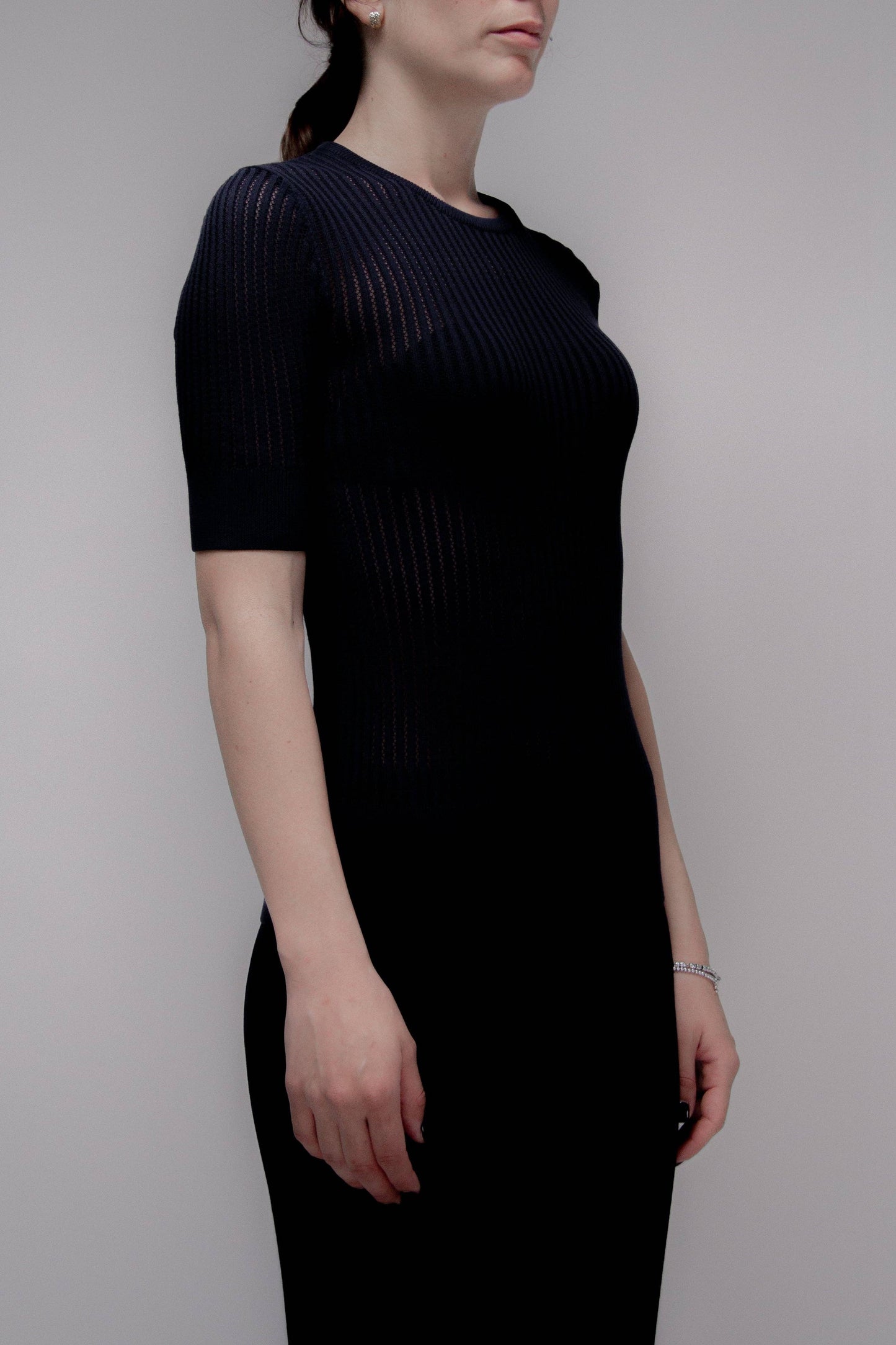 T-shirt in cotone fine con micro pointelle