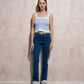 Jeans donna vita alta a gamba dritta in denim stretch
