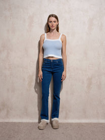 Jeans donna vita alta a gamba dritta in denim stretch