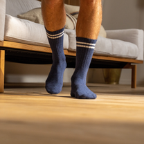 Calzini retrò in cotone pettinato a righe blu e bianche