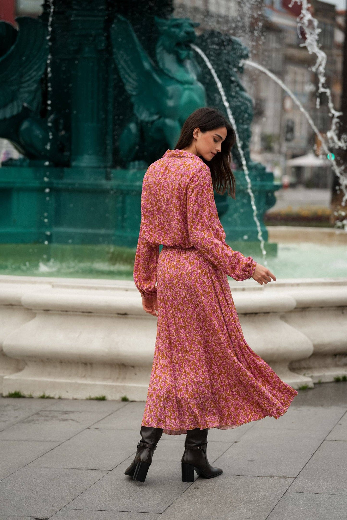 Gonna midi plissettata floreale in viscosa