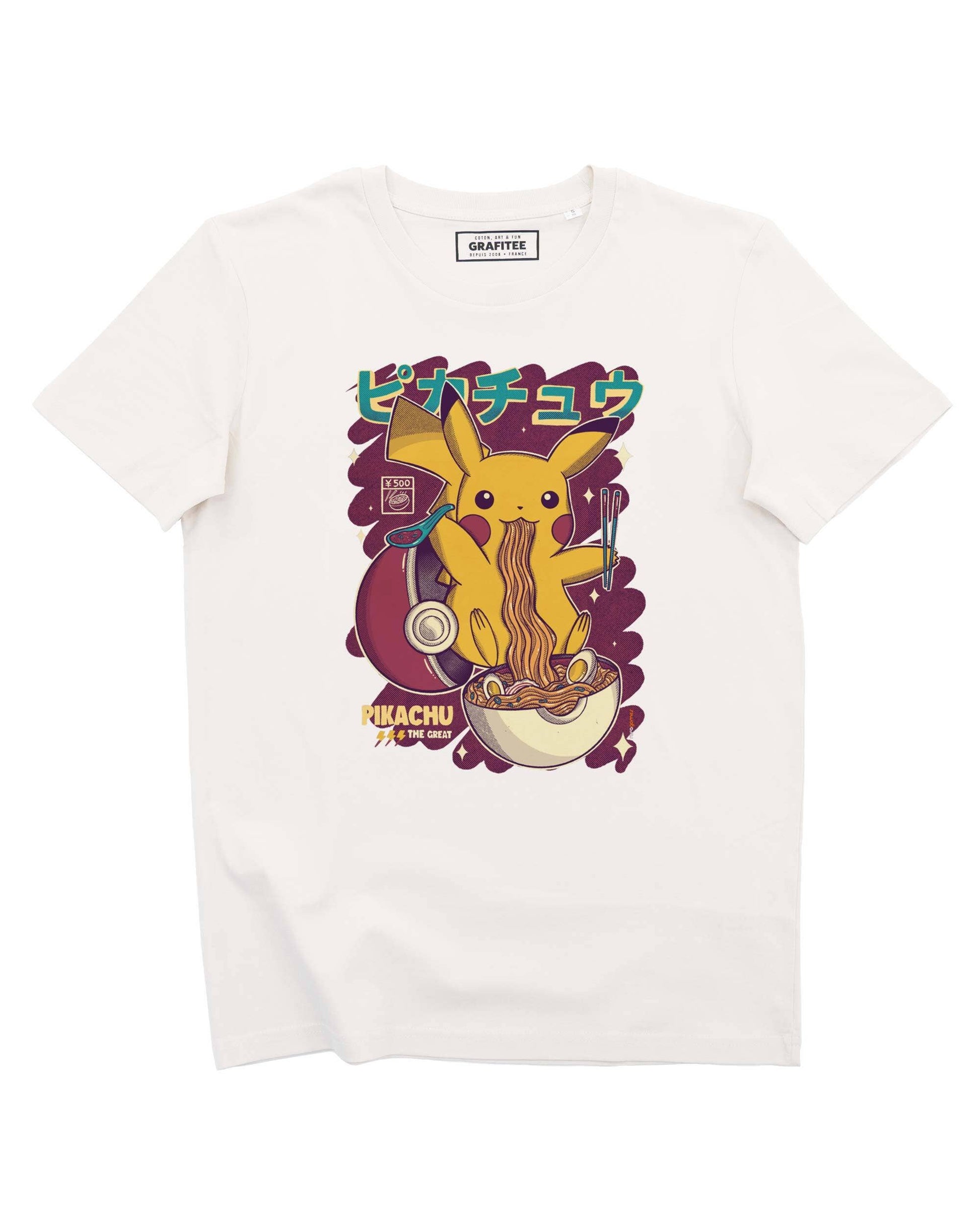 T-shirt grafica Pikachu Ramen in cotone biologico