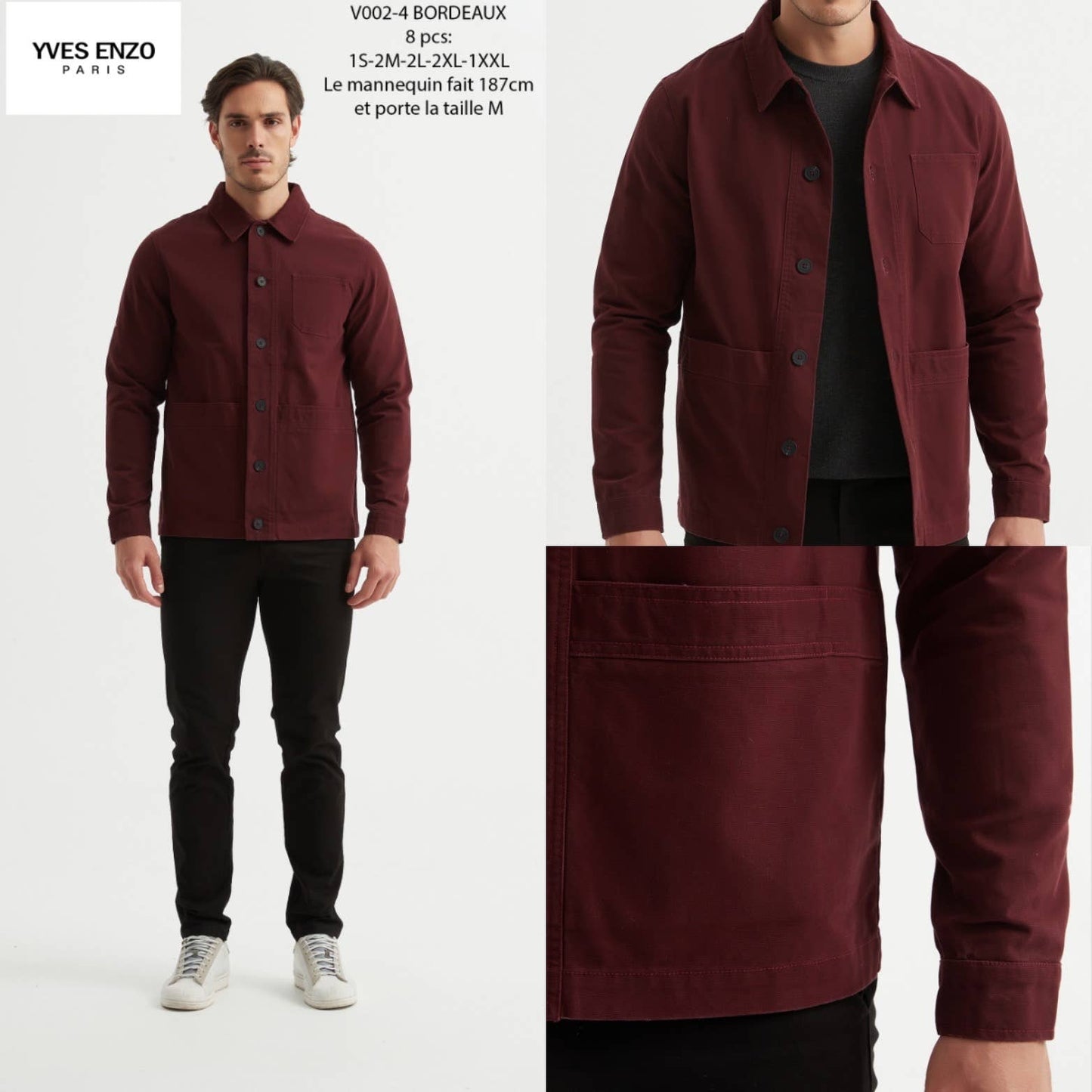 Giacca chic bordeaux in cotone con tasche