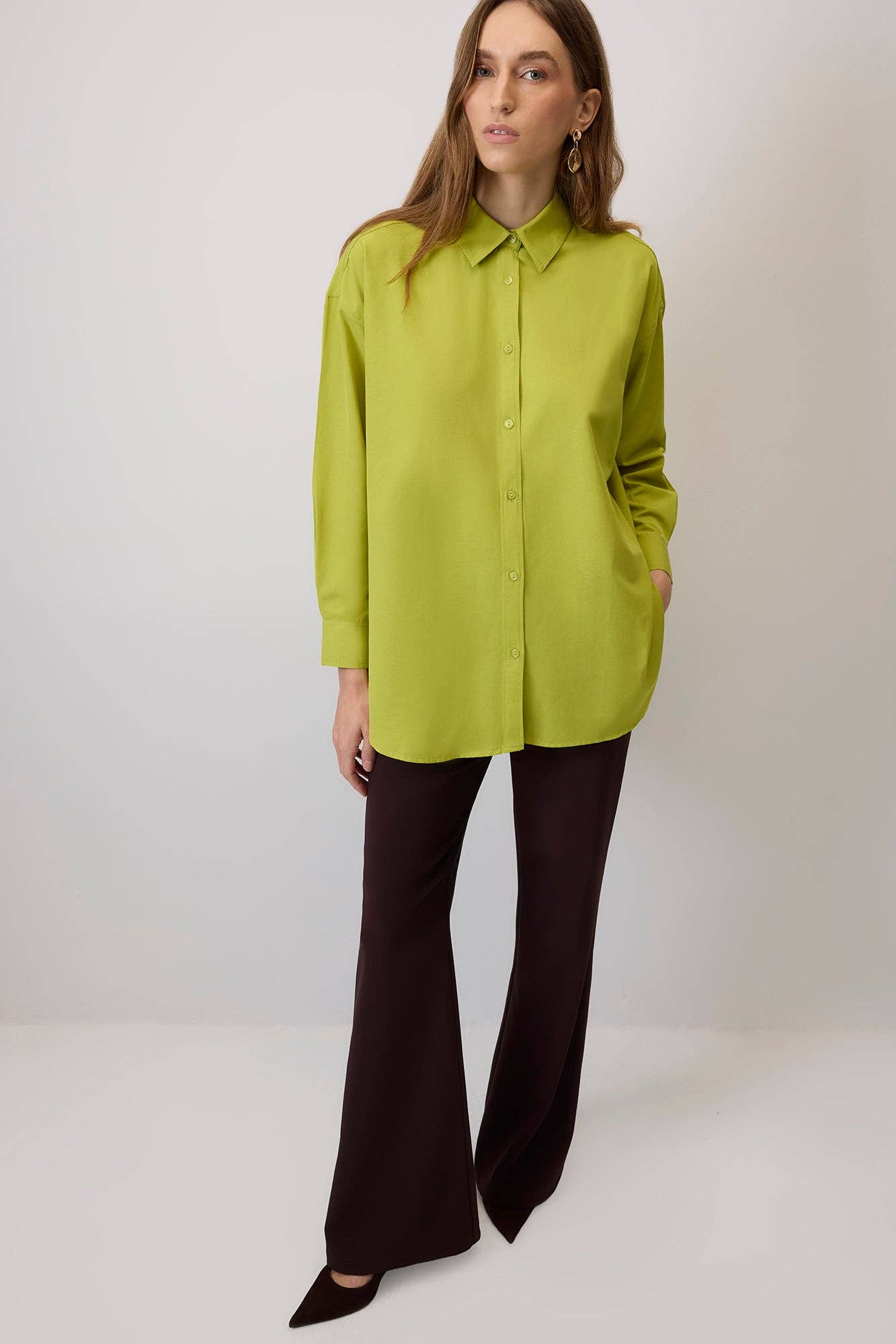 Camicia in popeline oversize verde lime