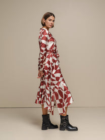 Vestito chemisier midi con stampa geometrica e cintura