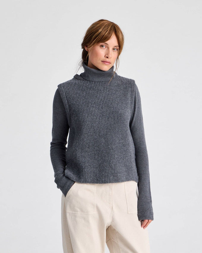 Gilet a coste in lana d’agnello GOTS grigio melange