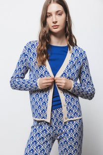 Cardigan jacquard in maglia con motivo geometrico