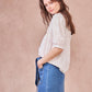 Gonna denim in cotone a vita alta con cintura