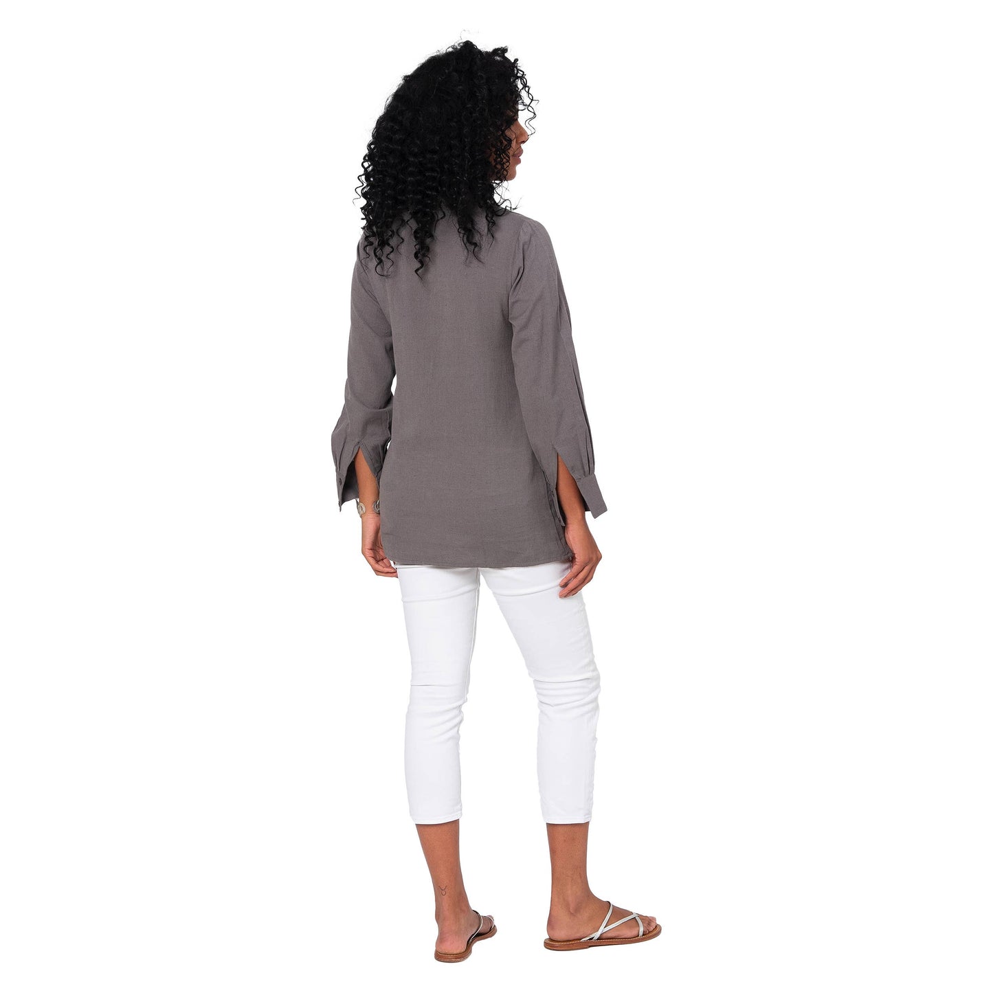 Camicia estiva boho in cotone e lino grigia