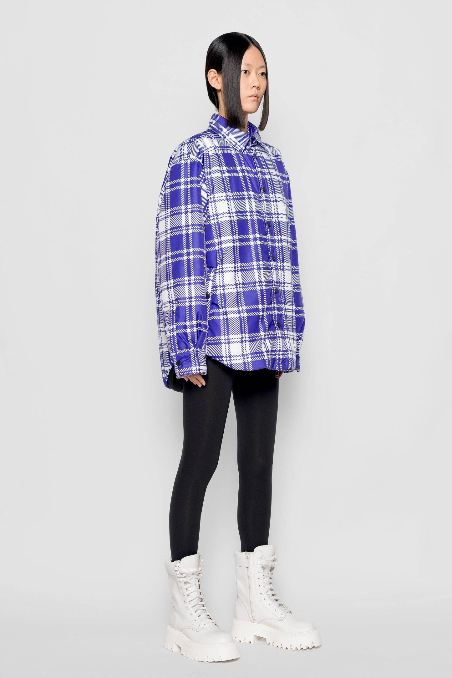 Camicia imbottita tartan viola e bianco Nemesi