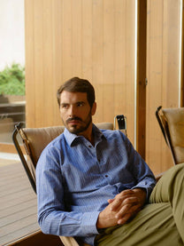 Camicia Lupo in flanella blu a righe sottili
