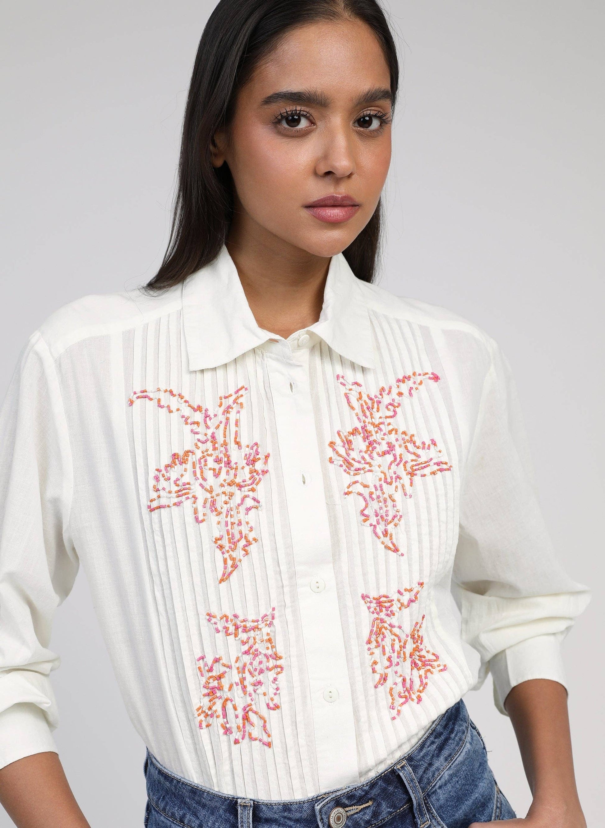 Camicia Selea ecru ricamata