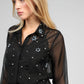 Camicia nera in organza con ricami gioiello