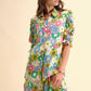 Blusa in viscosa a fiori con maniche a volant