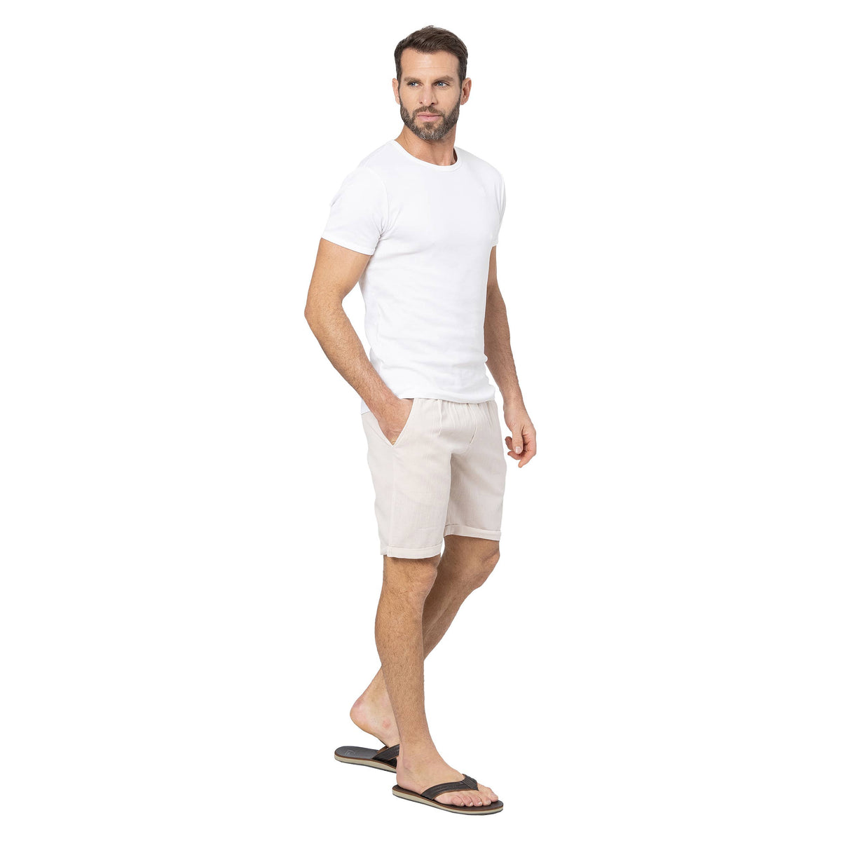 Pantaloncini estivi uomo in cotone e lino beige