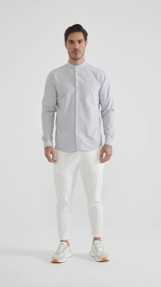 Camicia Oxford a righe bicolore con collo alla coreana