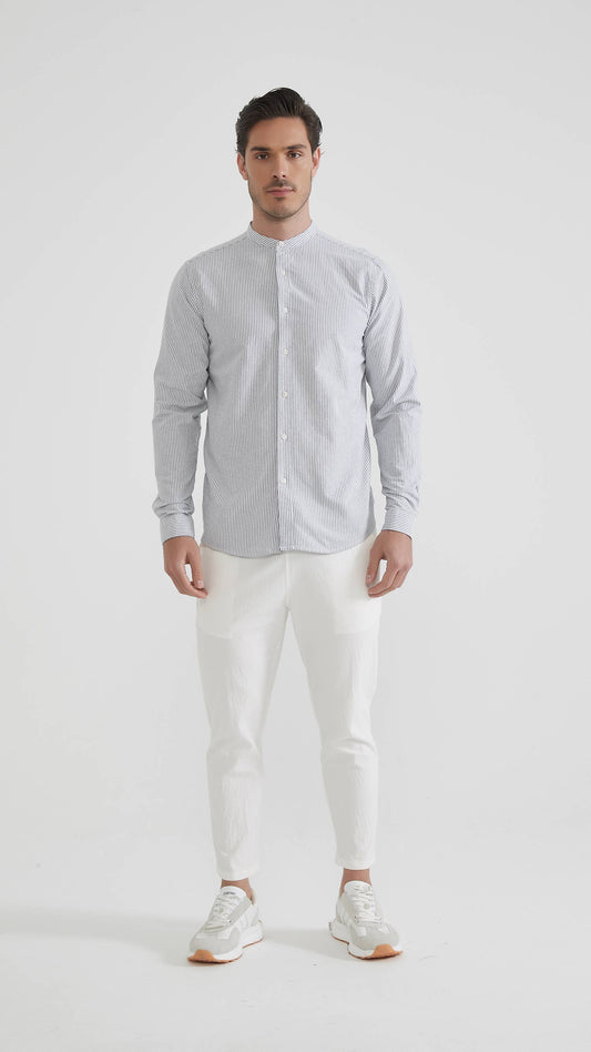 Camicia Oxford a righe bicolore con collo alla coreana