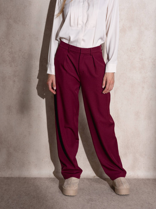 Pantaloni a pieghe a vita alta da donna