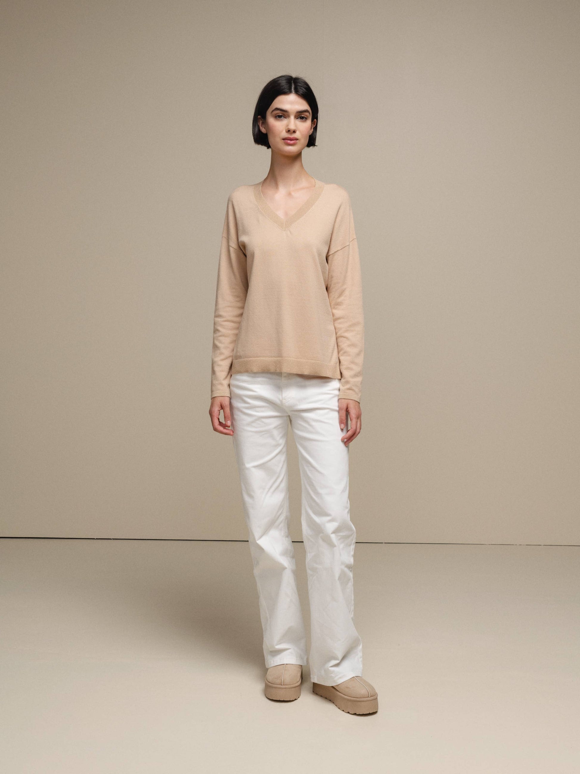 Maglione in maglia scollo a V con dettagli lurex