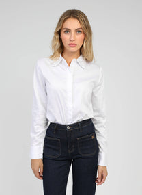 Camicia bianca con colletto ricamato di perline