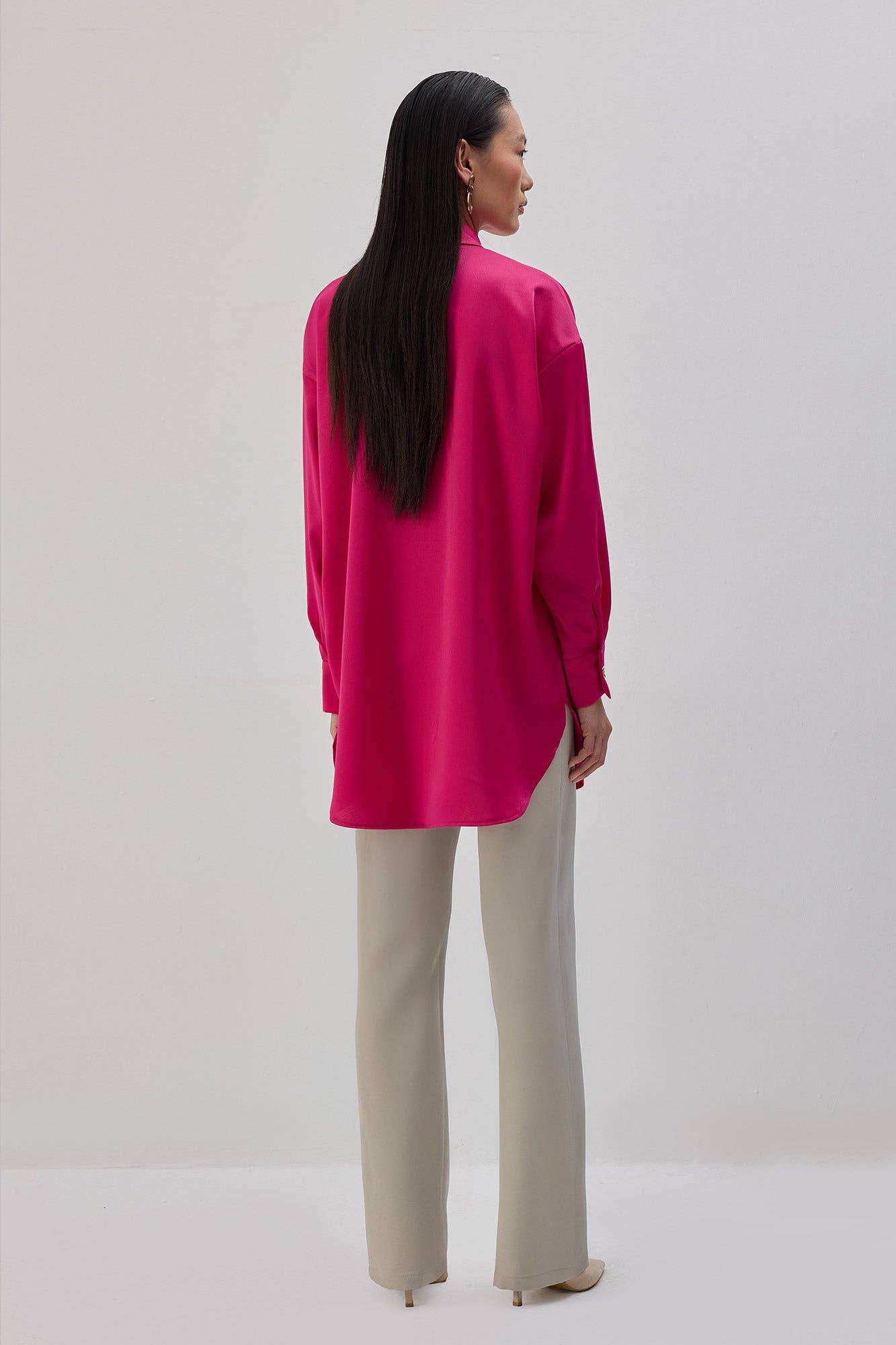 Camicia oversize in raso a bande