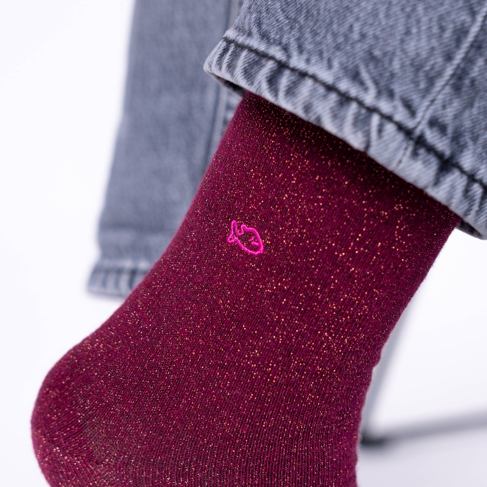 Calzini glitterati bordeaux in cotone pettinato