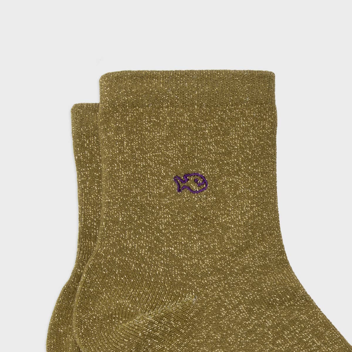 Calze alla caviglia glitter verde oliva in cotone pettinato