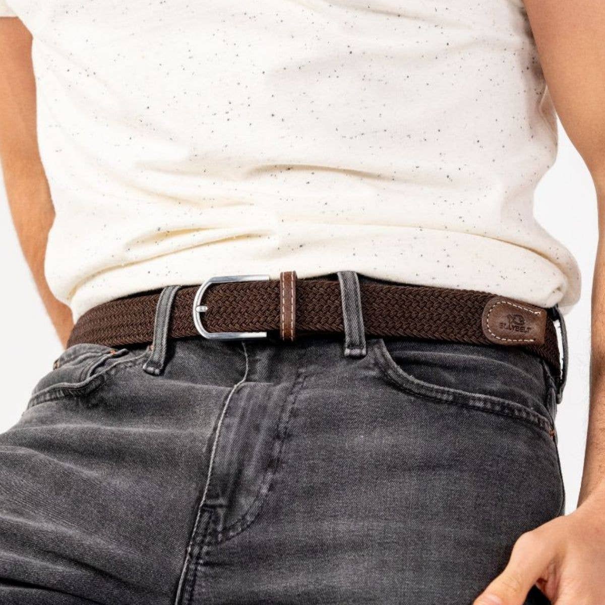 Cintura elastica intrecciata marrone