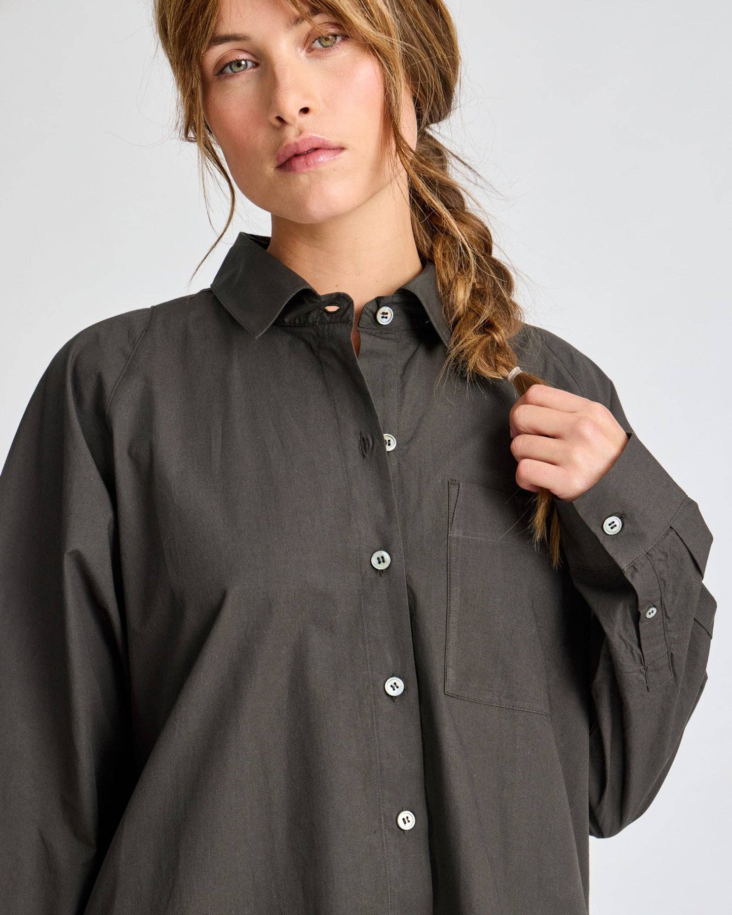 Camicia lunga in popeline con manica raglan
