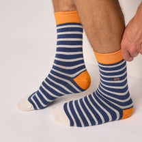 Calzini a righe in cotone pettinato blu e grigio