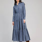 Vestito lungo chemisier a righe indigo
