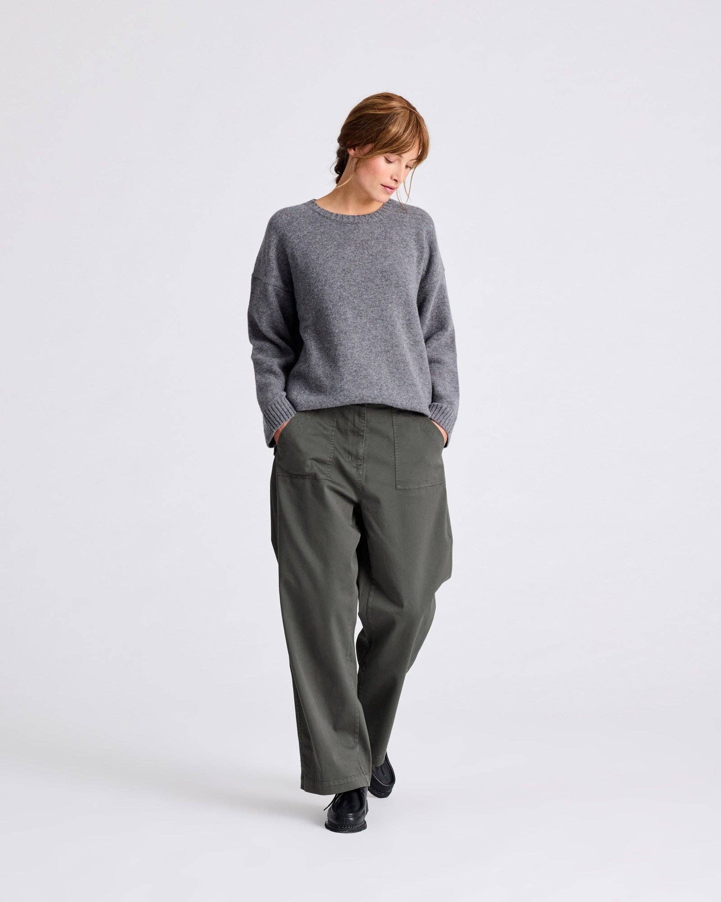 Maglione Emely in lana d’agnello biologica GOTS grigio mélange