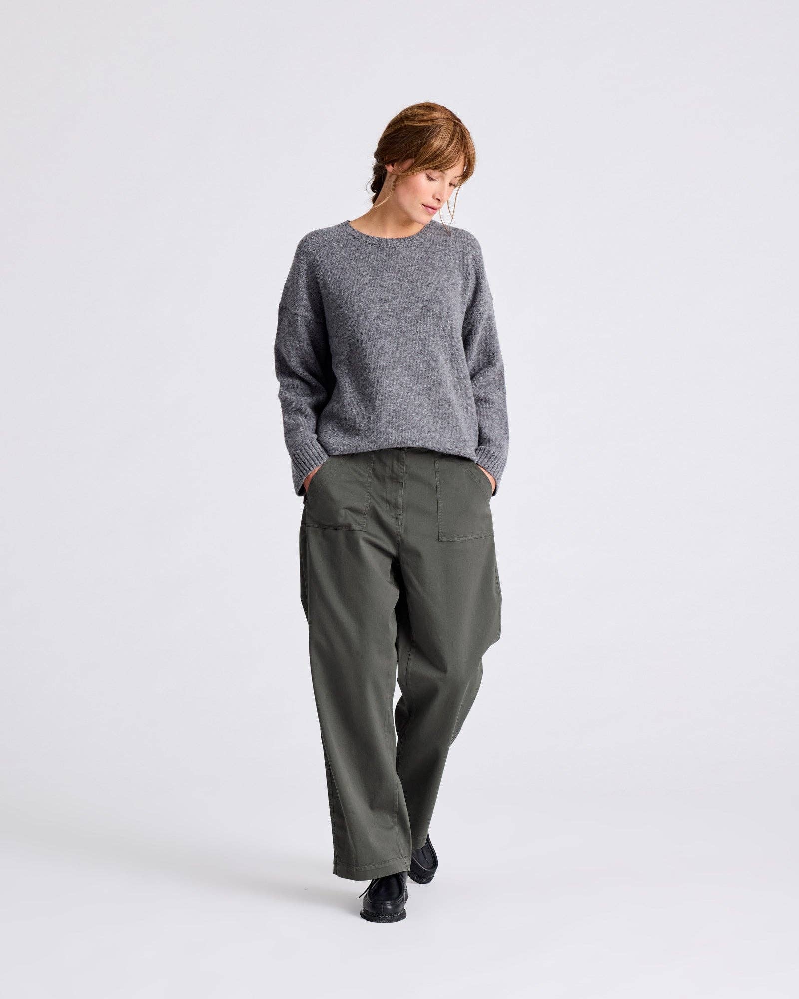 Maglione Emely in lana d’agnello biologica GOTS grigio mélange