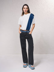 T-shirt corta oversize color block con tasca decorativa