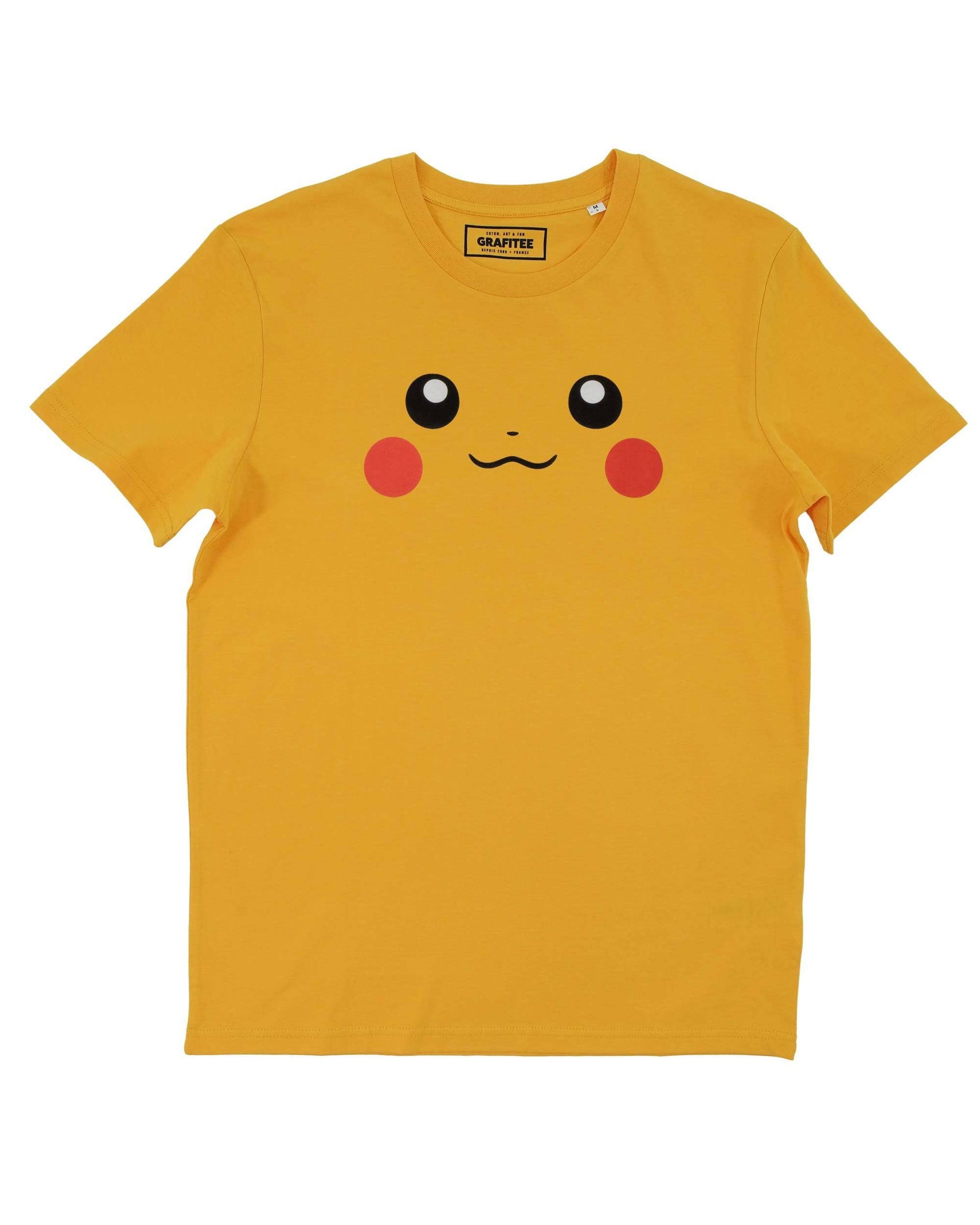 T-shirt unisex gialla con faccina di Pikachu kawaii