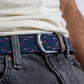 Cintura elastica intrecciata Oxford con dettagli in pelle