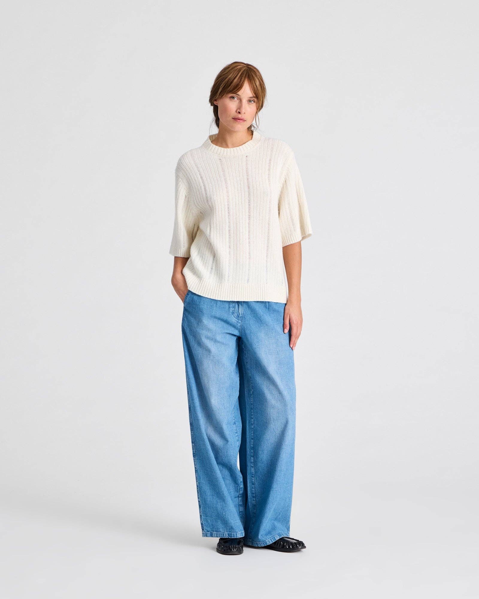 Maglione a maniche corte in lana d’agnello biologica Tulle - Bianco Sussurro