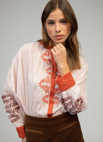 Camicia rosa SISKA ricamata in popeline di cotone