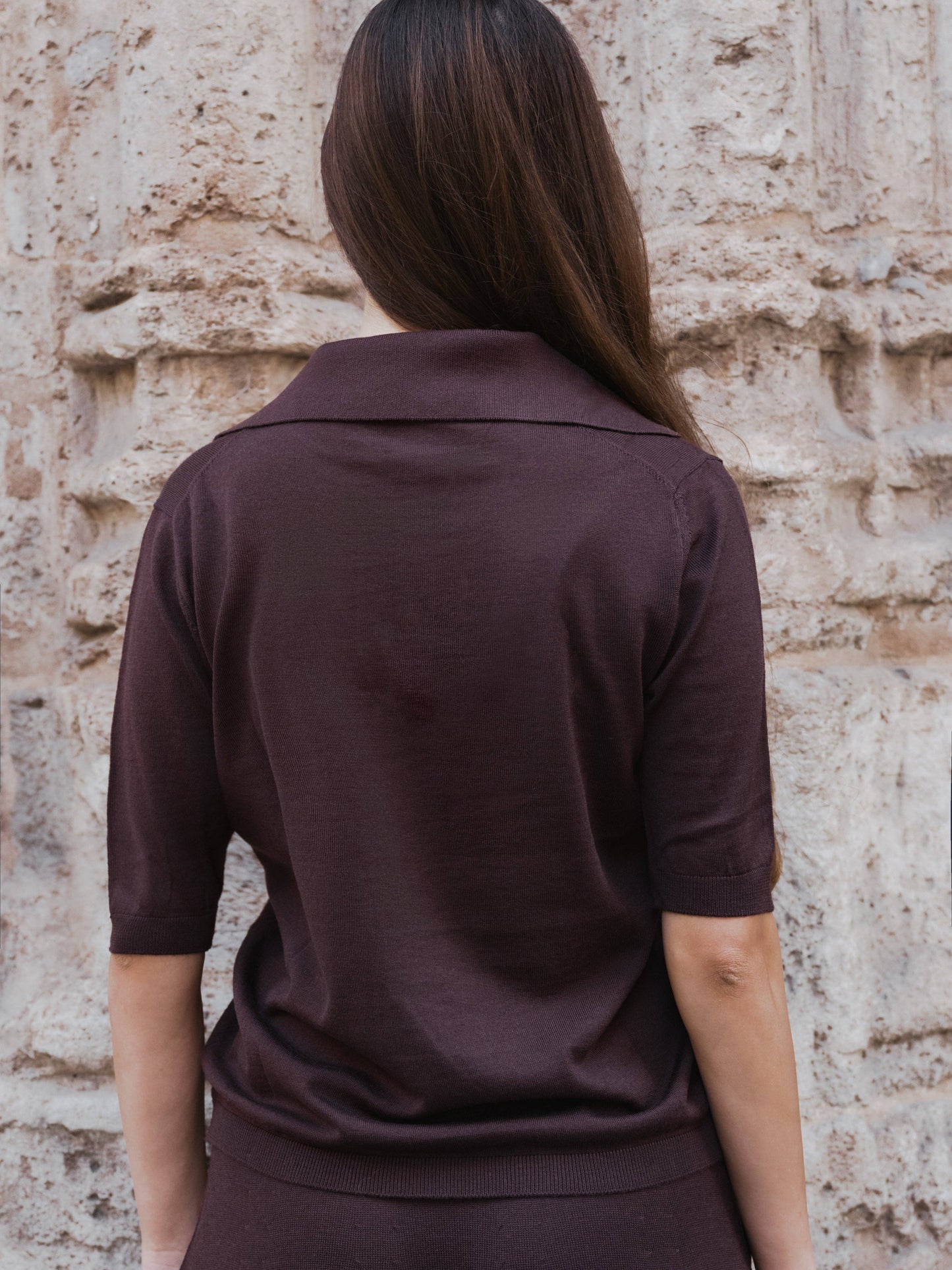 Polo a maniche corte in lana merino extrafine