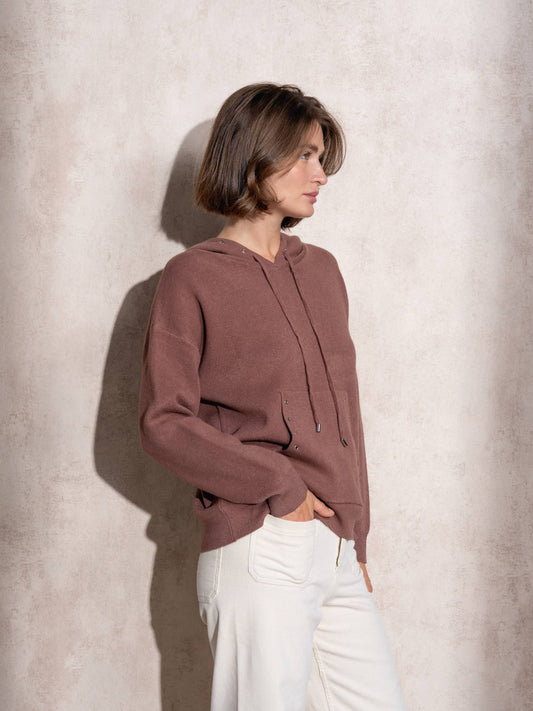 Felpa con cappuccio in maglia traforata da donna