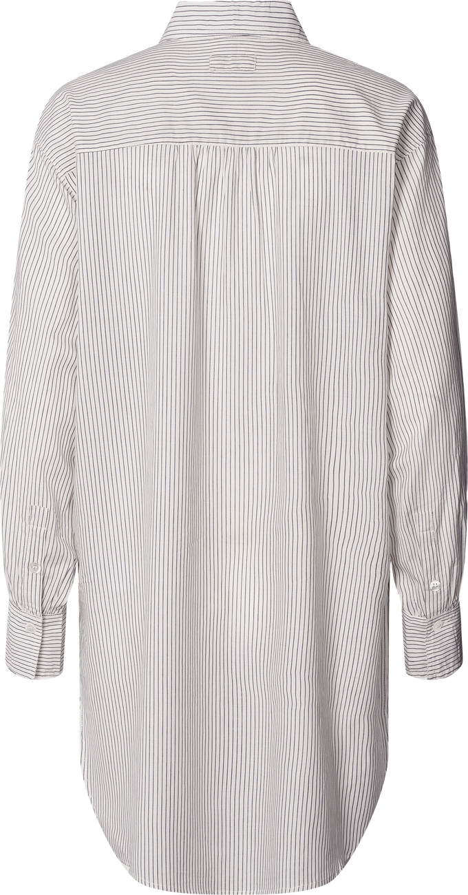Camicia lunga Rosa a righe blu in popeline di cotone biologico