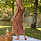 Abito midi in lino e rayon con scollo quadrato