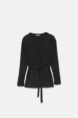 Cappotto cardigan in maglia liscia con cintura