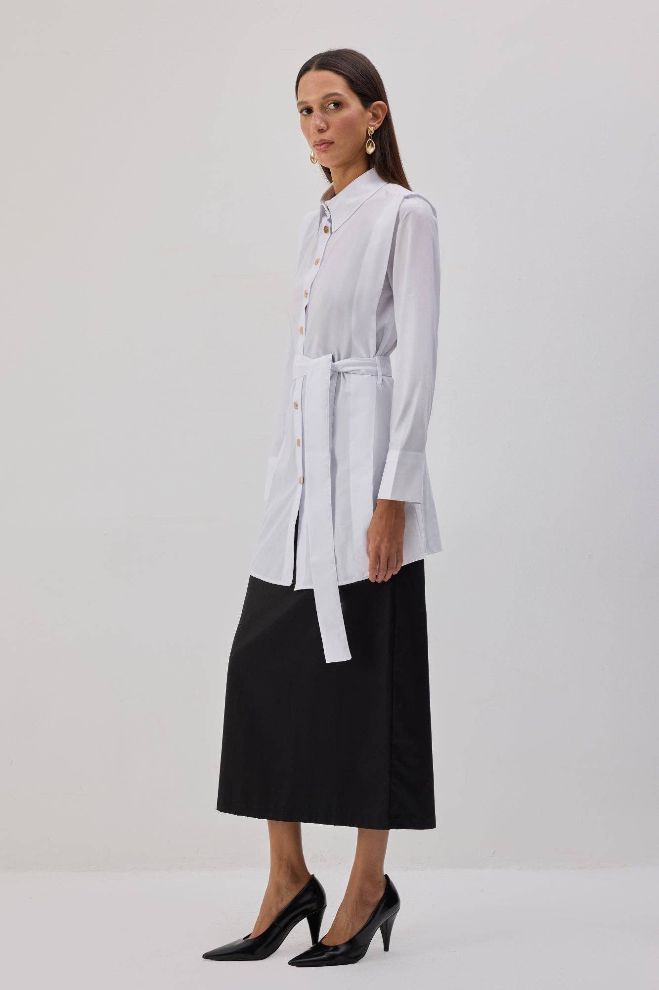 Camicia in popeline con cintura