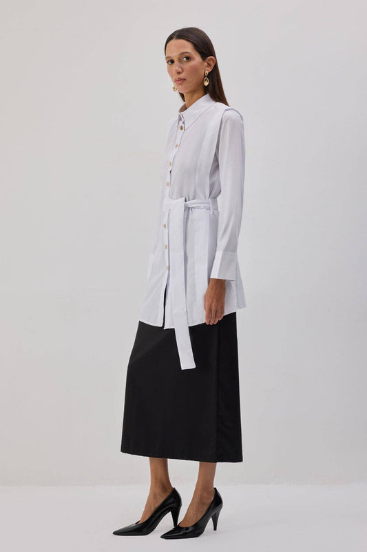 Camicia in popeline con cintura