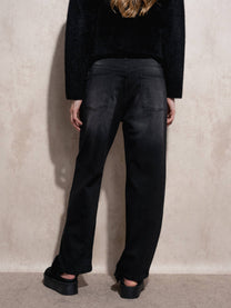 Jeans donna a vita alta in denim nero