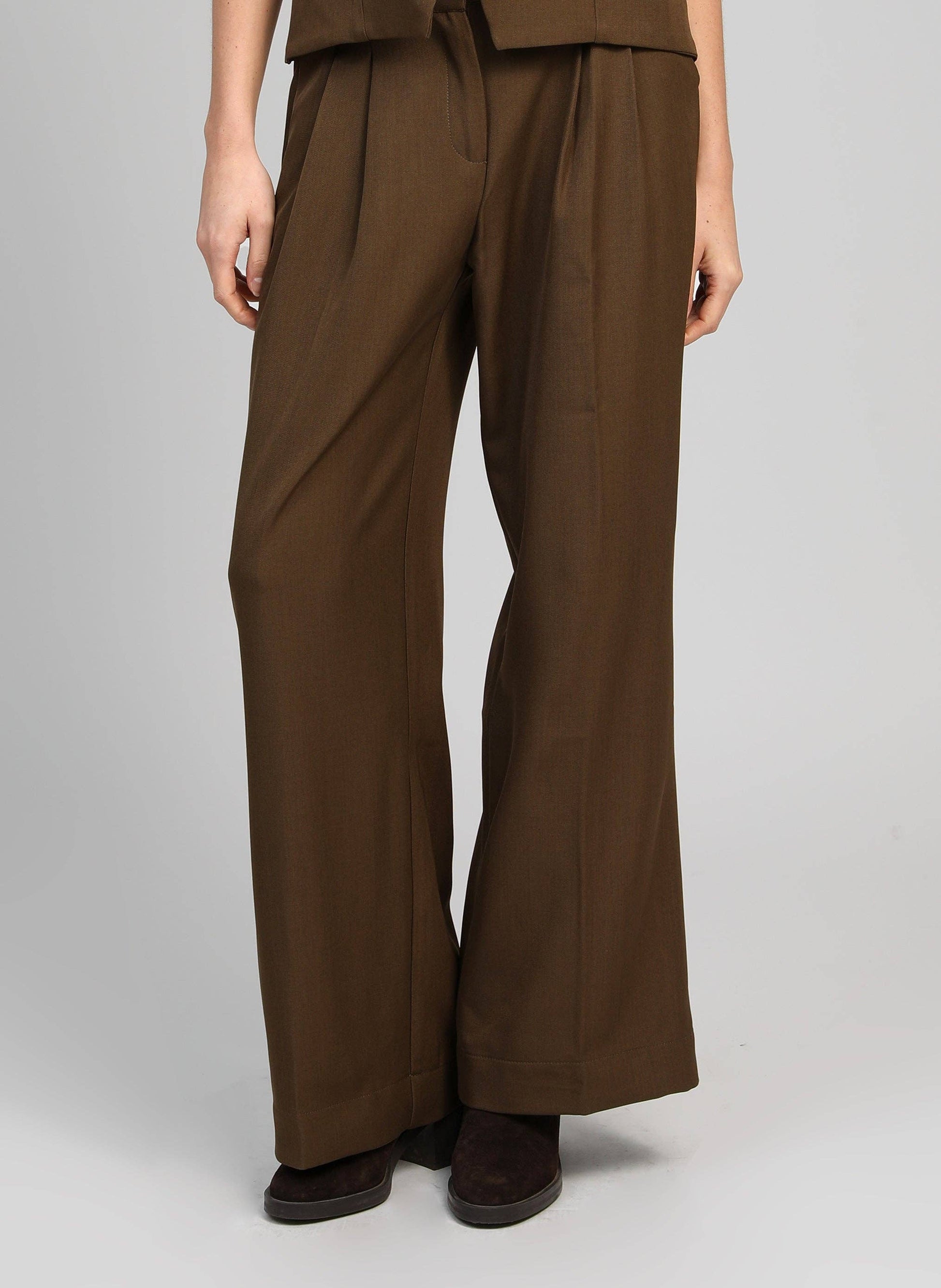 Pantaloni a vita alta ampi color militare